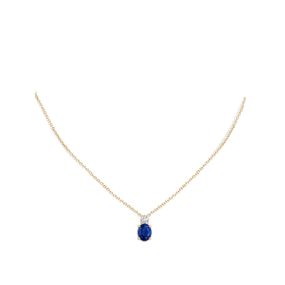 9x7mm AAA Oval Sapphire Solitaire Pendant with Diamond in Yellow Gold pen