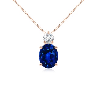 9x7mm AAAA Oval Sapphire Solitaire Pendant with Diamond in Rose Gold