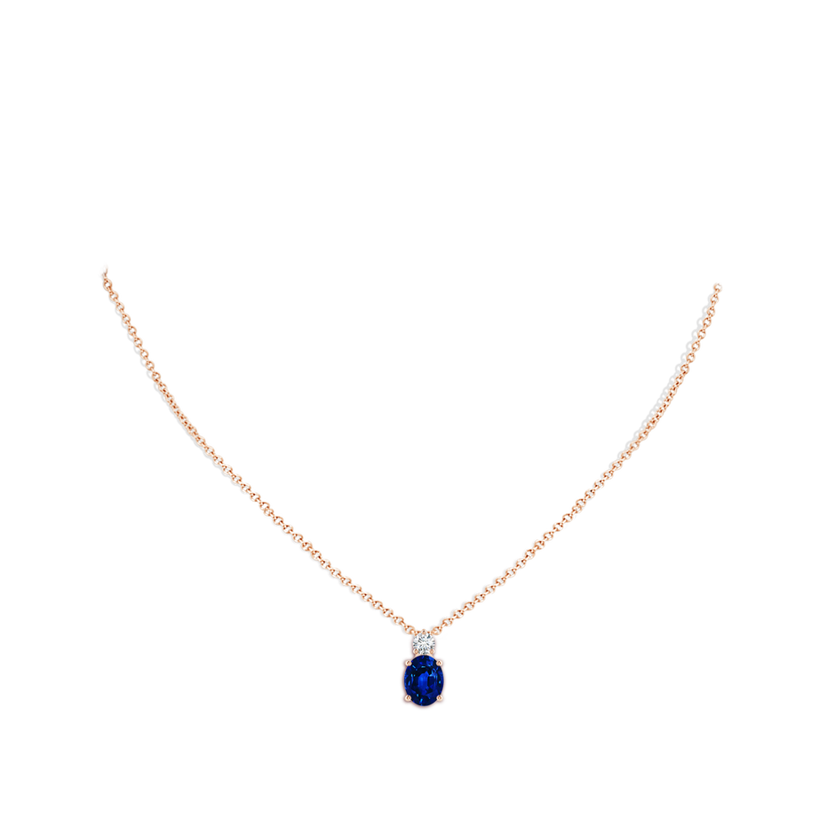 9x7mm AAAA Oval Sapphire Solitaire Pendant with Diamond in Rose Gold pen