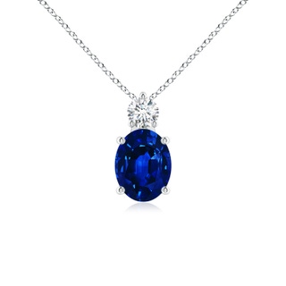 9x7mm AAAA Oval Sapphire Solitaire Pendant with Diamond in S999 Silver