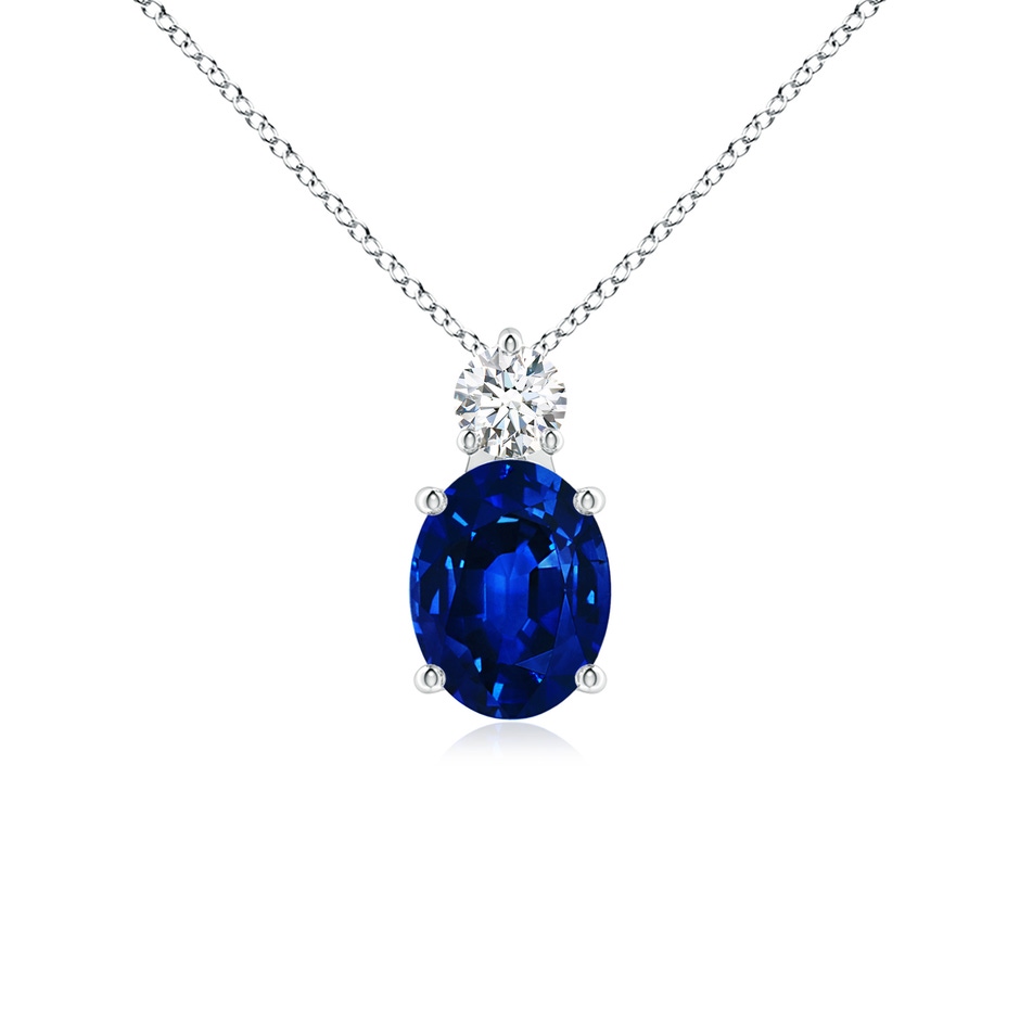9x7mm AAAA Oval Sapphire Solitaire Pendant with Diamond in S999 Silver 