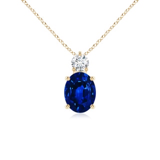 9x7mm AAAA Oval Sapphire Solitaire Pendant with Diamond in Yellow Gold