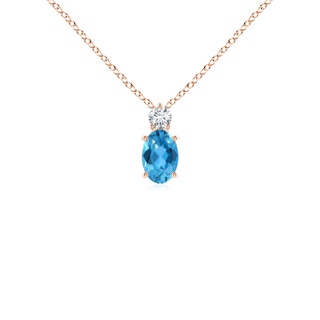 6x4mm AAA Oval Swiss Blue Topaz Solitaire Pendant with Diamond in Rose Gold