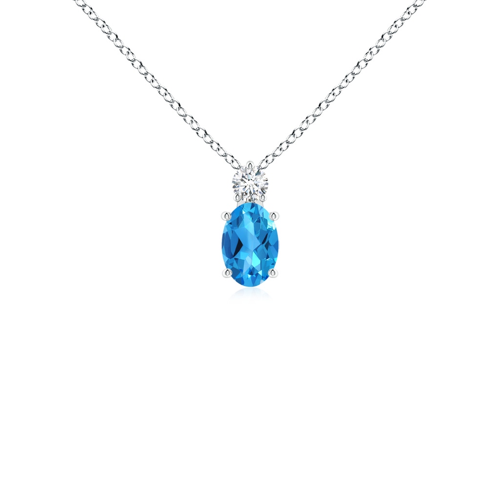 6x4mm AAAA Oval Swiss Blue Topaz Solitaire Pendant with Diamond in P950 Platinum 
