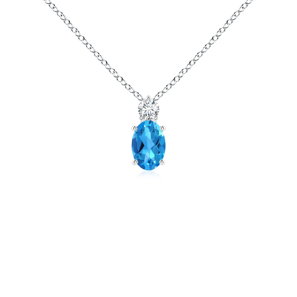 6x4mm AAAA Oval Swiss Blue Topaz Solitaire Pendant with Diamond in P950 Platinum