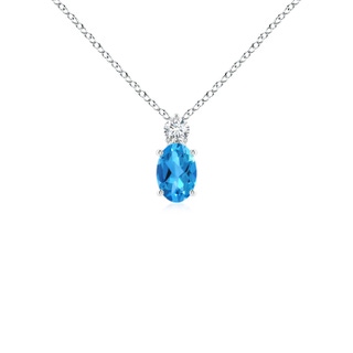 6x4mm AAAA Oval Swiss Blue Topaz Solitaire Pendant with Diamond in P950 Platinum