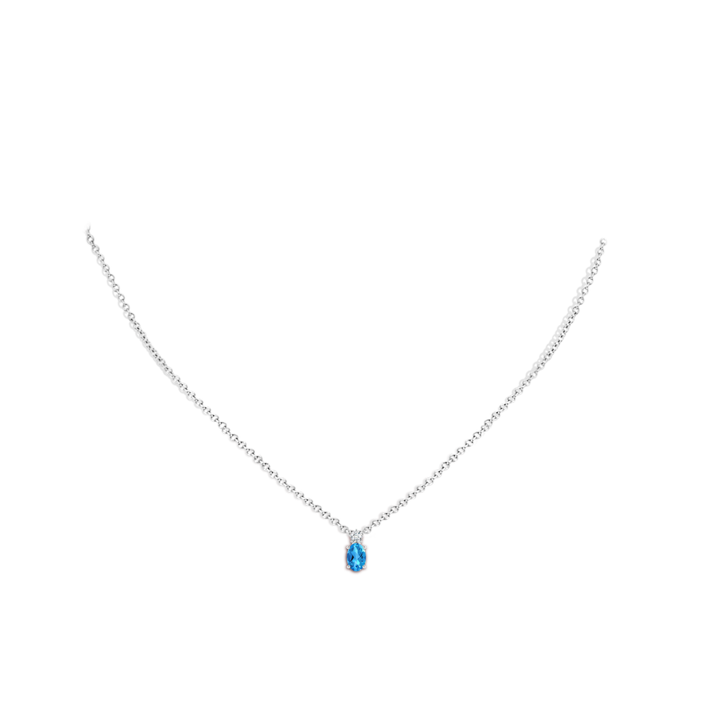 6x4mm AAAA Oval Swiss Blue Topaz Solitaire Pendant with Diamond in P950 Platinum Body-Neck