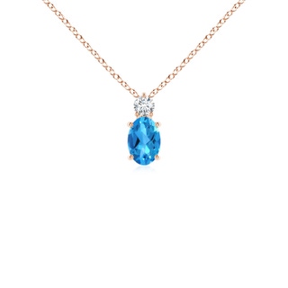 6x4mm AAAA Oval Swiss Blue Topaz Solitaire Pendant with Diamond in Rose Gold