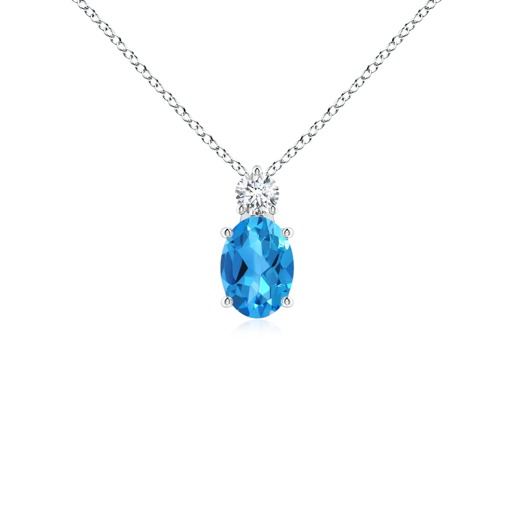 7x5mm AAAA Oval Swiss Blue Topaz Solitaire Pendant with Diamond in P950 Platinum