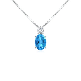 7x5mm AAAA Oval Swiss Blue Topaz Solitaire Pendant with Diamond in P950 Platinum