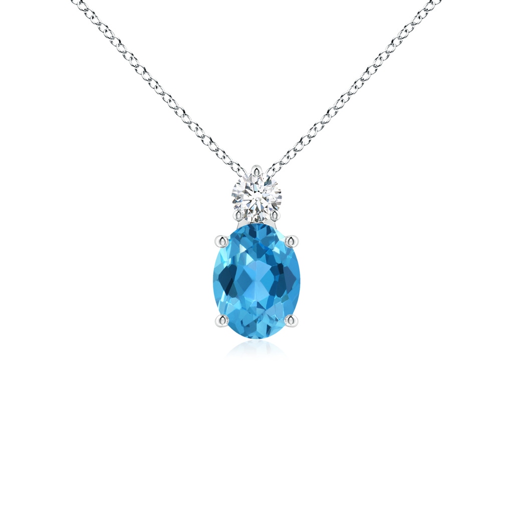 8x6mm AAA Oval Swiss Blue Topaz Solitaire Pendant with Diamond in White Gold