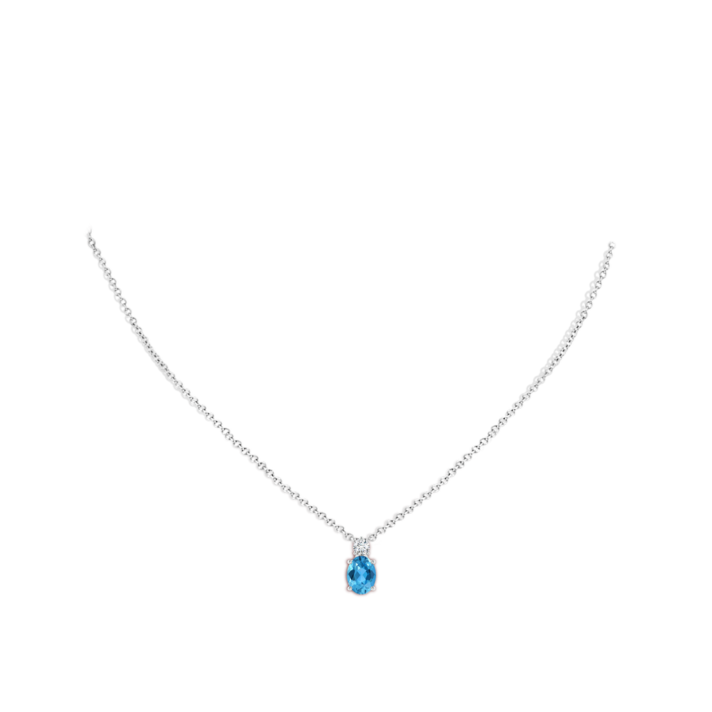 8x6mm AAA Oval Swiss Blue Topaz Solitaire Pendant with Diamond in White Gold Body-Neck