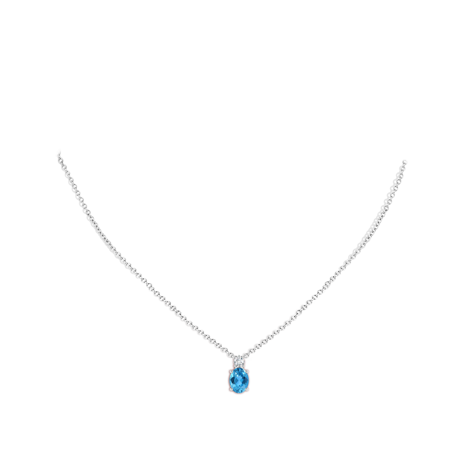 8x6mm AAA Oval Swiss Blue Topaz Solitaire Pendant with Diamond in White Gold body-neck