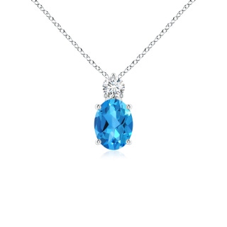 8x6mm AAAA Oval Swiss Blue Topaz Solitaire Pendant with Diamond in P950 Platinum