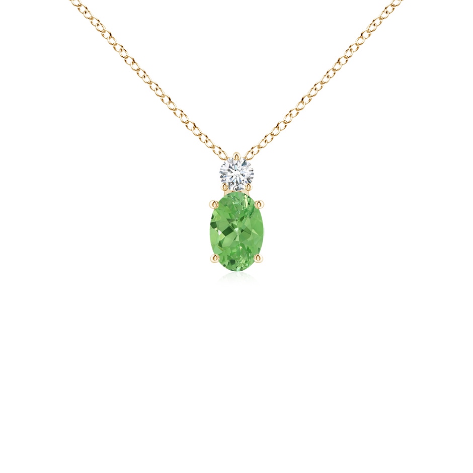 6x4mm A Oval Tsavorite Solitaire Pendant with Diamond in Yellow Gold 