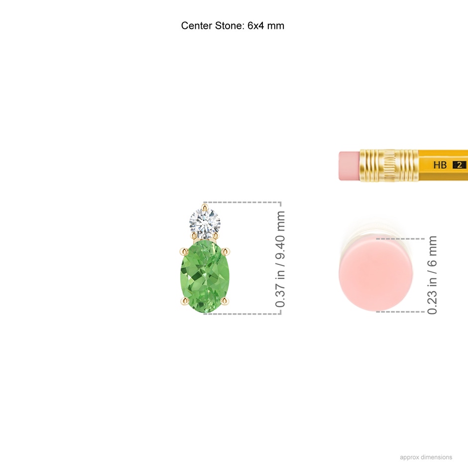 6x4mm A Oval Tsavorite Solitaire Pendant with Diamond in Yellow Gold ruler