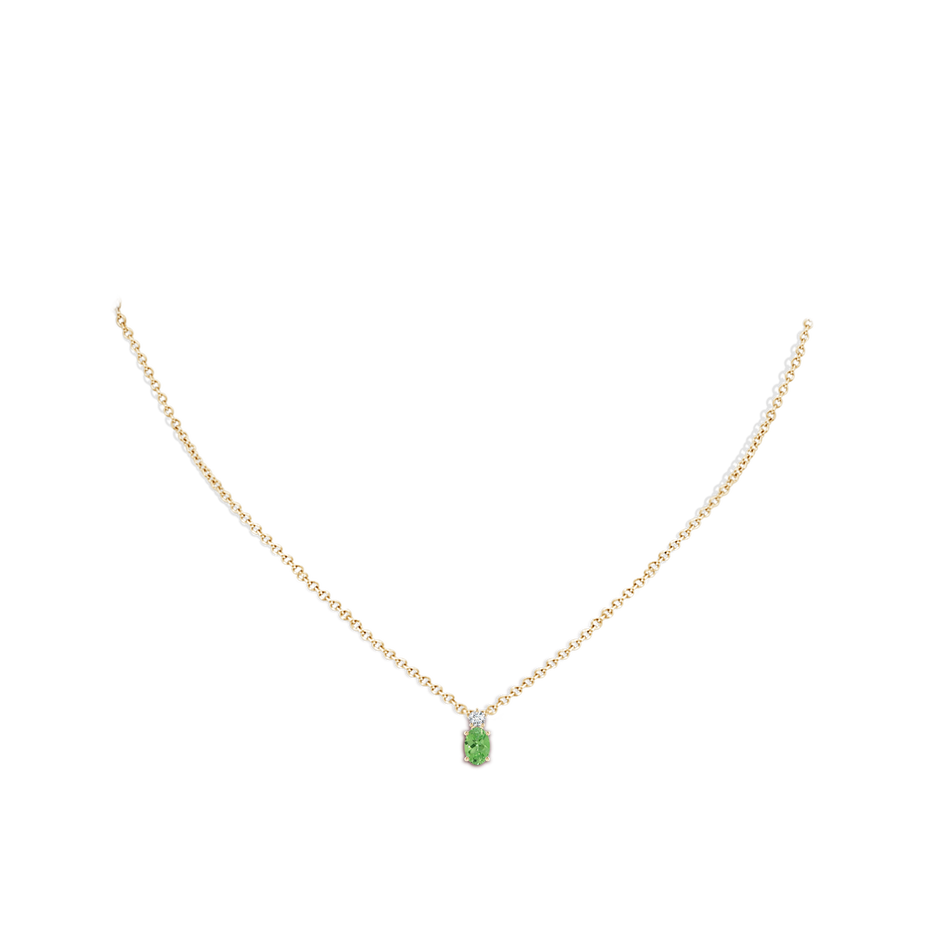 6x4mm A Oval Tsavorite Solitaire Pendant with Diamond in Yellow Gold body-neck
