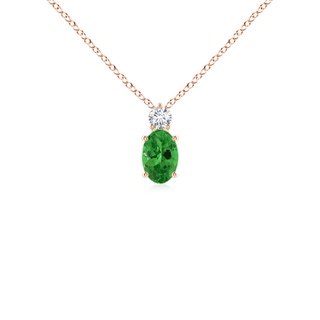 6x4mm AAA Oval Tsavorite Solitaire Pendant with Diamond in Rose Gold