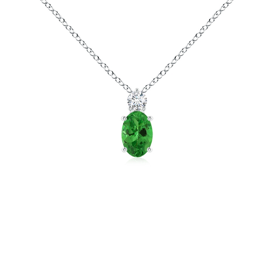 6x4mm AAA Oval Tsavorite Solitaire Pendant with Diamond in White Gold 