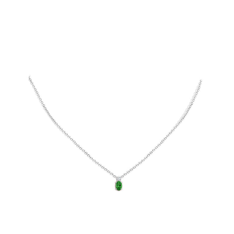 6x4mm AAA Oval Tsavorite Solitaire Pendant with Diamond in White Gold body-neck
