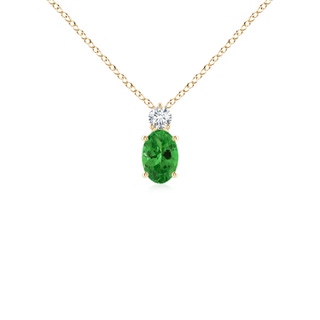 6x4mm AAA Oval Tsavorite Solitaire Pendant with Diamond in Yellow Gold