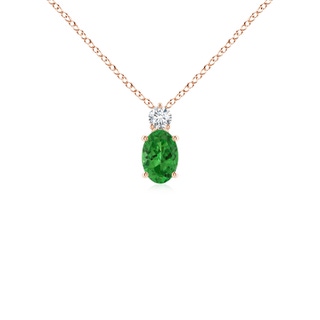 6x4mm AAAA Oval Tsavorite Solitaire Pendant with Diamond in 9K Rose Gold