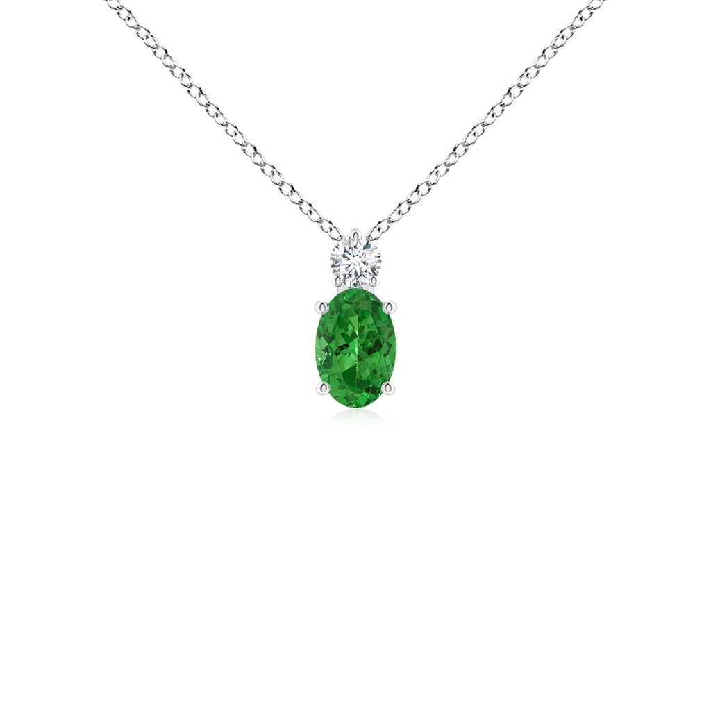 6x4mm AAAA Oval Tsavorite Solitaire Pendant with Diamond in P950 Platinum 