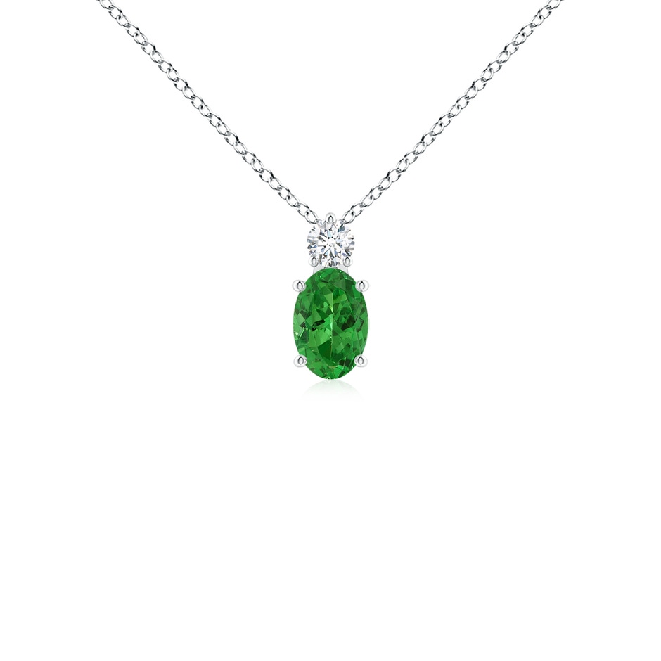 6x4mm AAAA Oval Tsavorite Solitaire Pendant with Diamond in P950 Platinum 