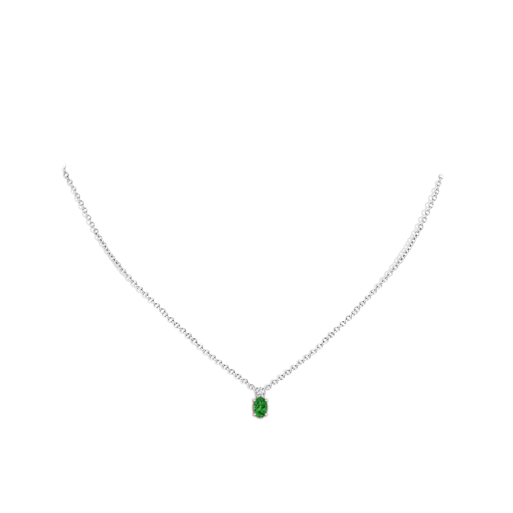 6x4mm AAAA Oval Tsavorite Solitaire Pendant with Diamond in P950 Platinum Body-Neck