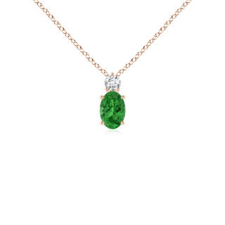 6x4mm AAAA Oval Tsavorite Solitaire Pendant with Diamond in Rose Gold