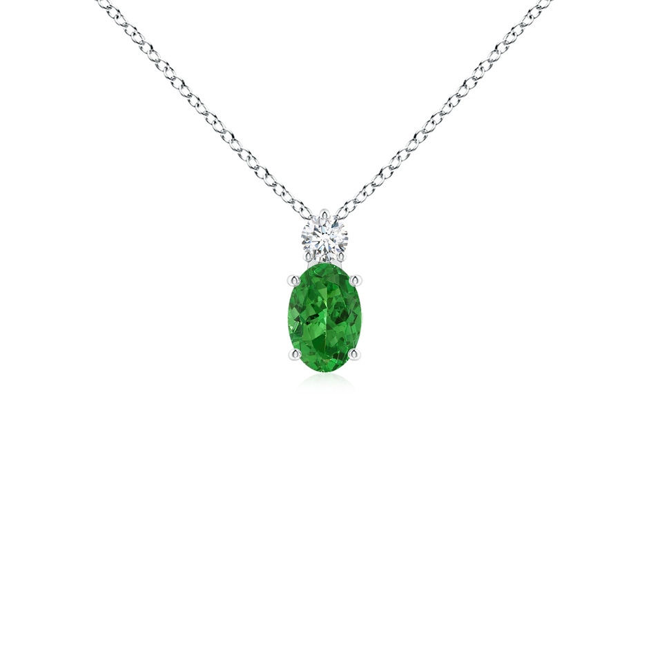 6x4mm AAAA Oval Tsavorite Solitaire Pendant with Diamond in S999 Silver 