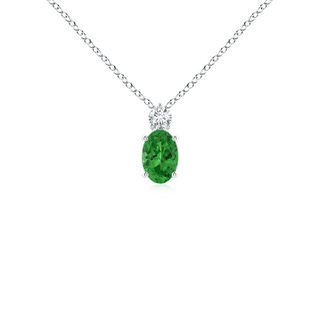 6x4mm AAAA Oval Tsavorite Solitaire Pendant with Diamond in White Gold