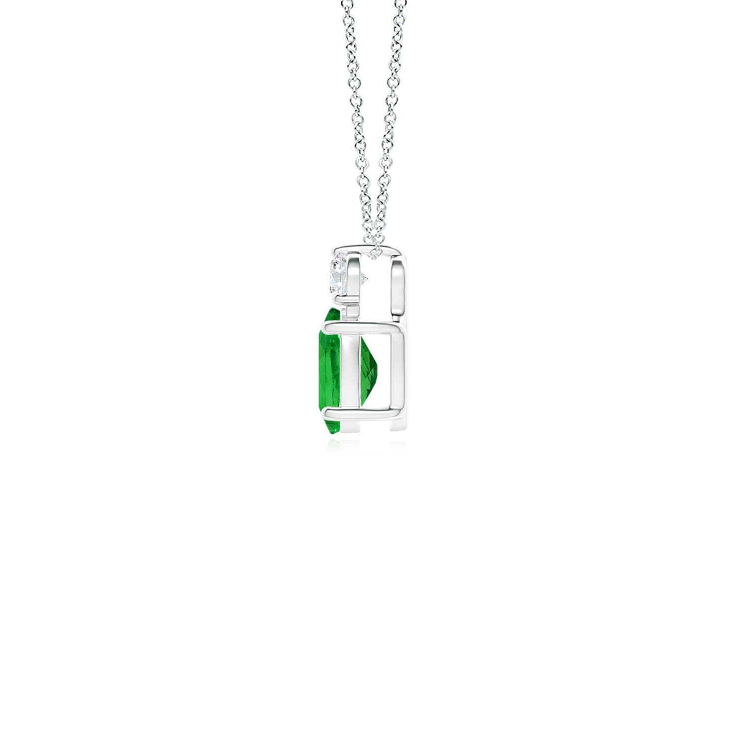 6x4mm AAAA Oval Tsavorite Solitaire Pendant with Diamond in White Gold - side 2