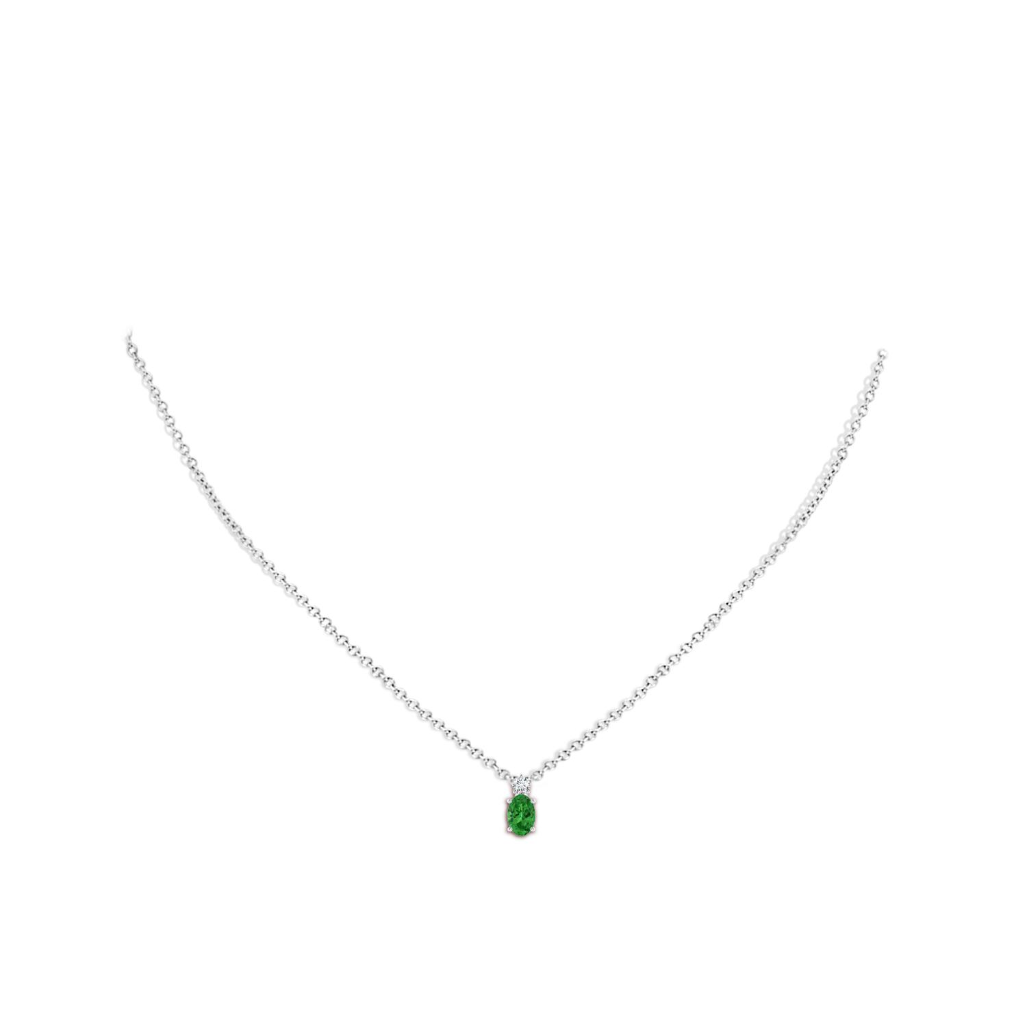 6x4mm AAAA Oval Tsavorite Solitaire Pendant with Diamond in White Gold - body_neck