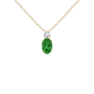 6x4mm AAAA Oval Tsavorite Solitaire Pendant with Diamond in Yellow Gold