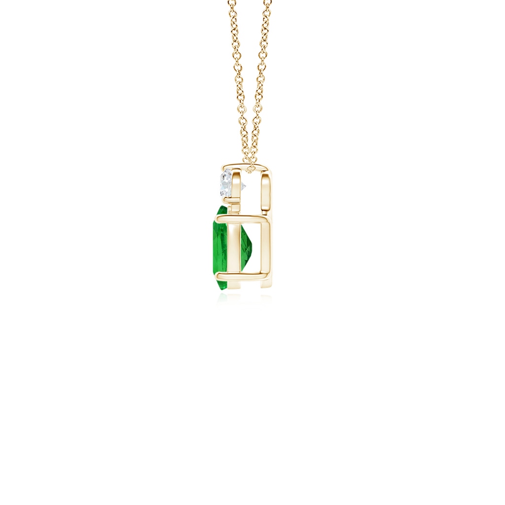 6x4mm AAAA Oval Tsavorite Solitaire Pendant with Diamond in Yellow Gold - side_1