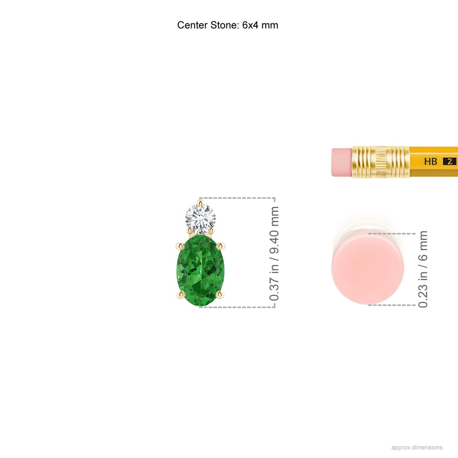 6x4mm AAAA Oval Tsavorite Solitaire Pendant with Diamond in Yellow Gold ruler