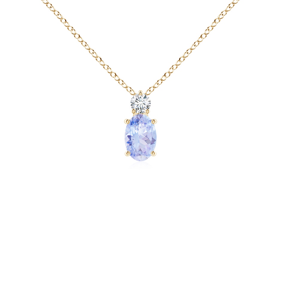 6x4mm A Oval Tanzanite Solitaire Pendant with Diamond in Yellow Gold 