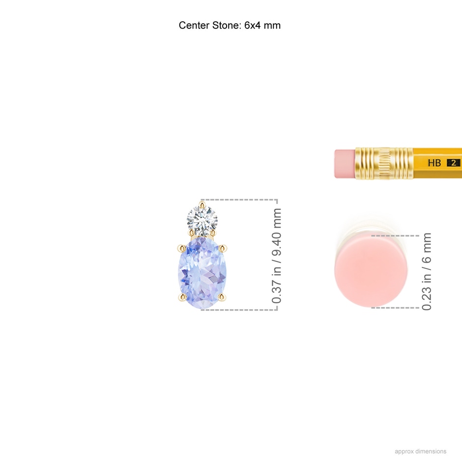 6x4mm A Oval Tanzanite Solitaire Pendant with Diamond in Yellow Gold ruler
