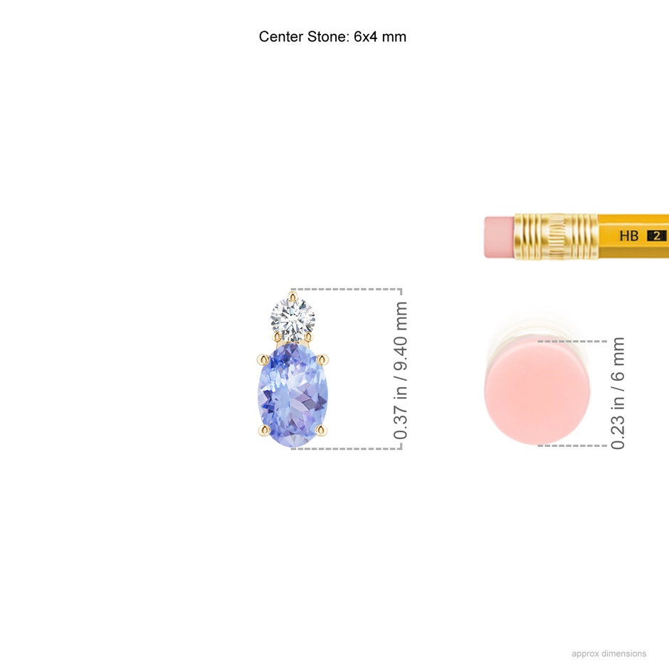 6x4mm AA Oval Tanzanite Solitaire Pendant with Diamond in 9K Yellow Gold ruler