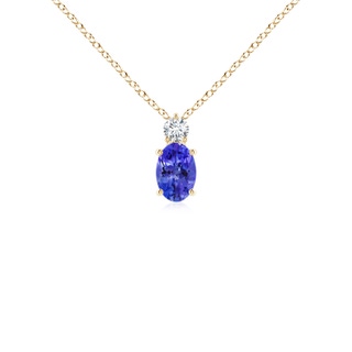 6x4mm AAAA Oval Tanzanite Solitaire Pendant with Diamond in 9K Yellow Gold