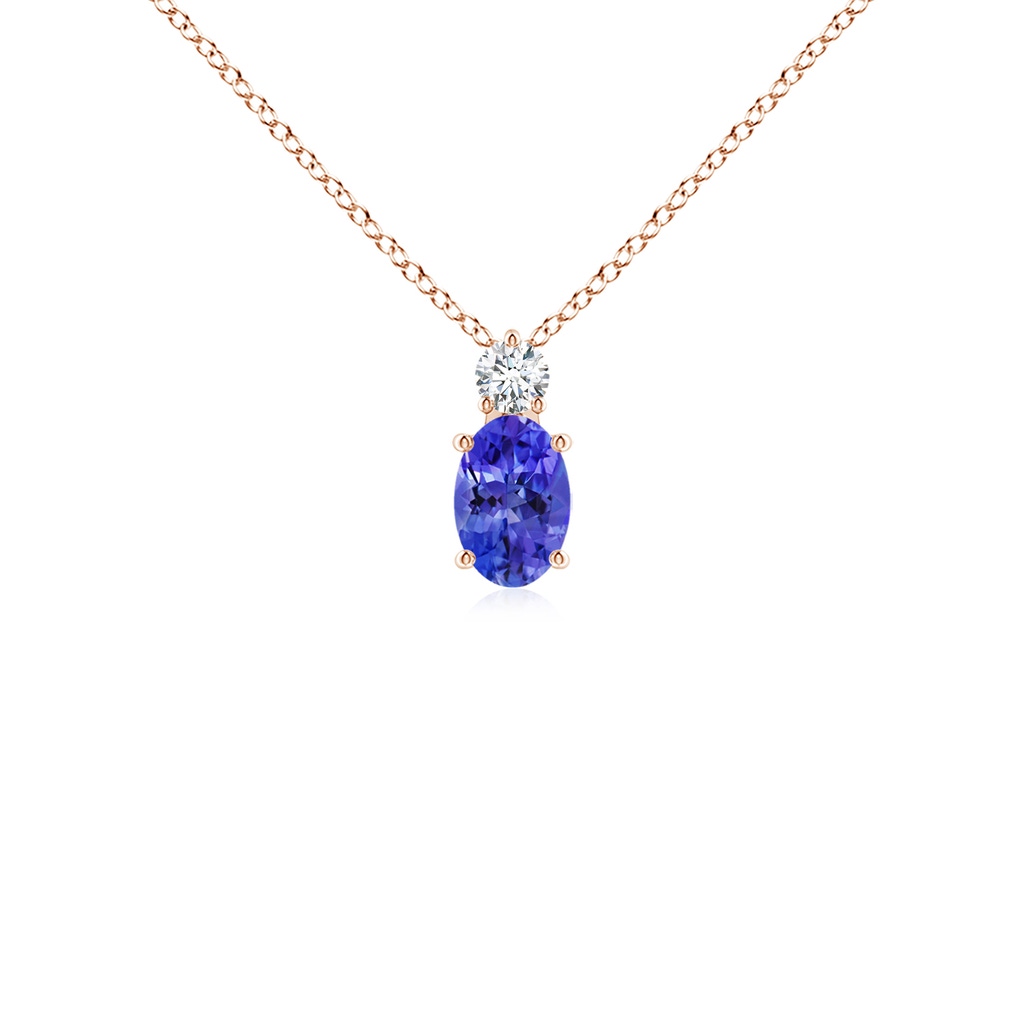 6x4mm AAAA Oval Tanzanite Solitaire Pendant with Diamond in Rose Gold