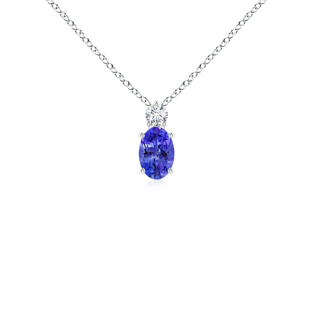 6x4mm AAAA Oval Tanzanite Solitaire Pendant with Diamond in S999 Silver