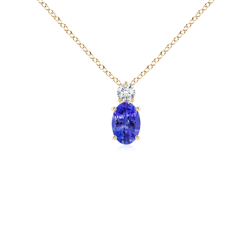 6x4mm AAAA Oval Tanzanite Solitaire Pendant with Diamond in Yellow Gold