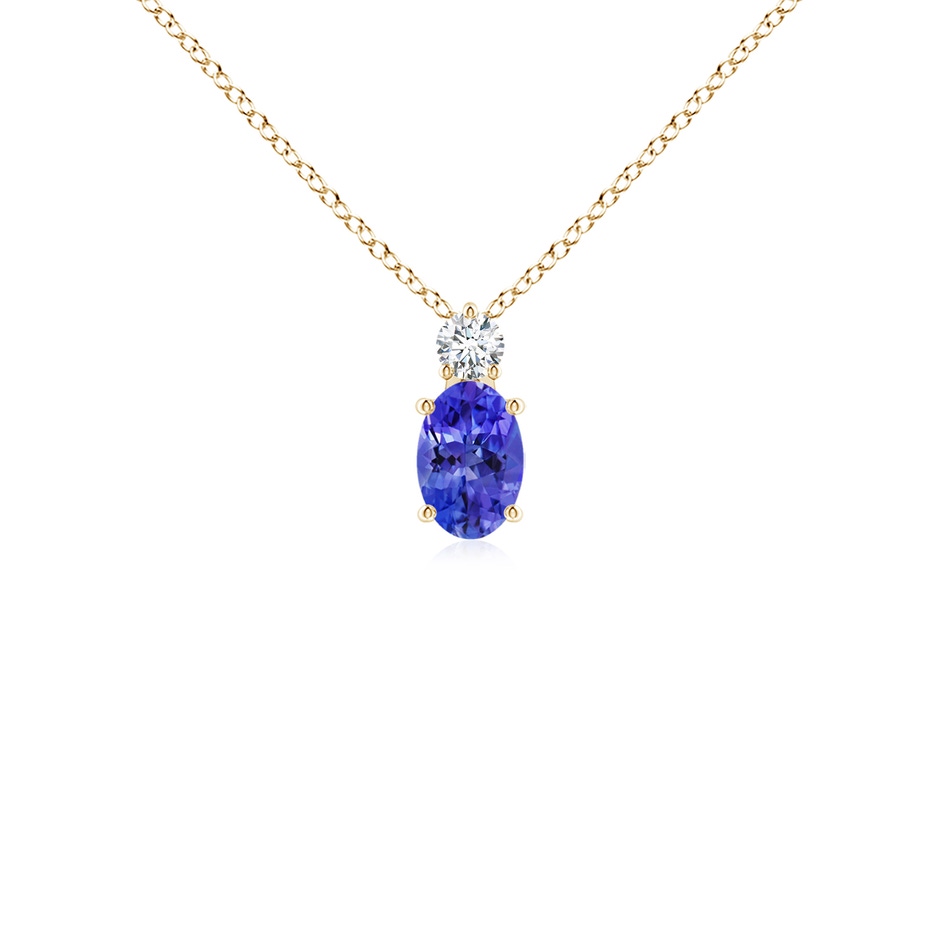 6x4mm AAAA Oval Tanzanite Solitaire Pendant with Diamond in Yellow Gold 