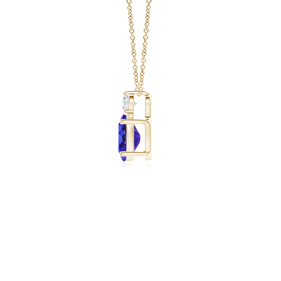 6x4mm AAAA Oval Tanzanite Solitaire Pendant with Diamond in Yellow Gold side-1