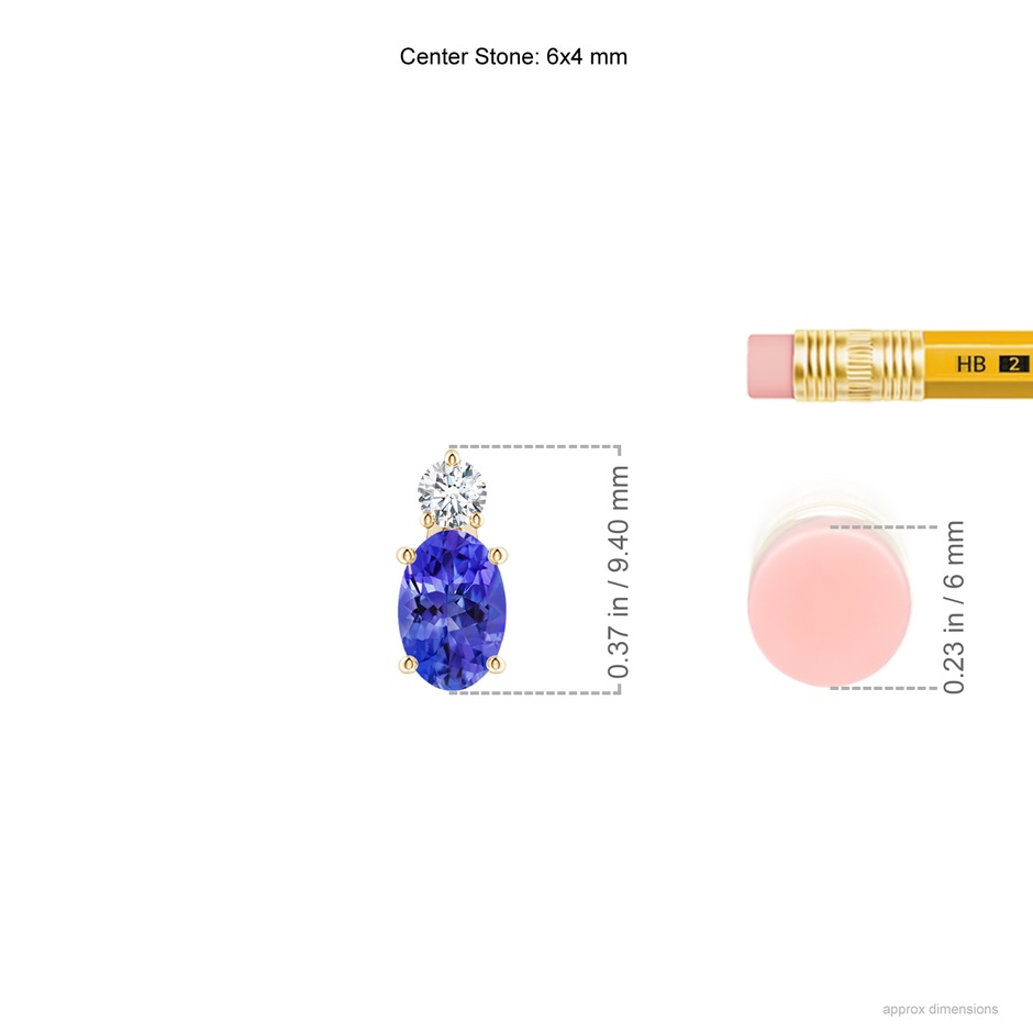 6x4mm AAAA Oval Tanzanite Solitaire Pendant with Diamond in Yellow Gold ruler