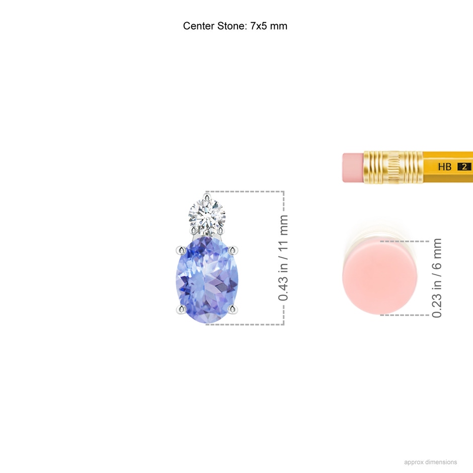 7x5mm A Oval Tanzanite Solitaire Pendant with Diamond in S999 Silver ruler