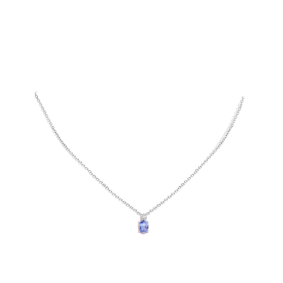 7x5mm A Oval Tanzanite Solitaire Pendant with Diamond in S999 Silver body-neck