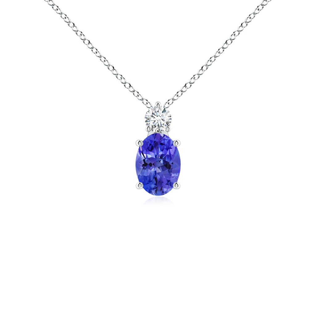 7x5mm AAA Oval Tanzanite Solitaire Pendant with Diamond in White Gold